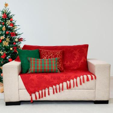 Imagem de Kit Manta Xale Sofá Natal com 3 capas de Almofadas Quadrada e Quebra R