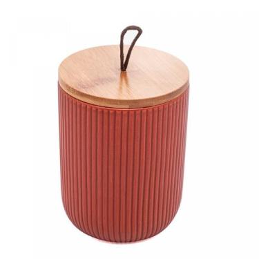 Imagem de Potiche de Ceramica c/ Tampa em Bambu Terracota - Lyor