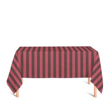 Imagem de Toalha de Mesa Retangular em Tecido Jacquard Marrom e Vermelho Listrad