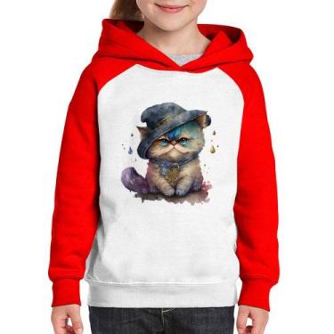 Imagem de Moletom Infantil Gato Persa Watercolor  - Foca na Moda, Branco, Vermel