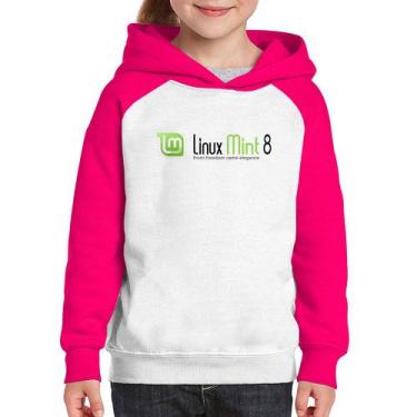 Imagem de Moletom Infantil Linux Mint 8 Helena - Foca na Moda, Branco, Rosa, 14