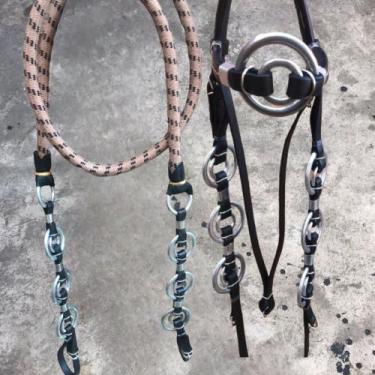 Imagem de Cabeçada E Redea Argolada Couro Leg Cavalo Mula Eguas Burros - AF COUR