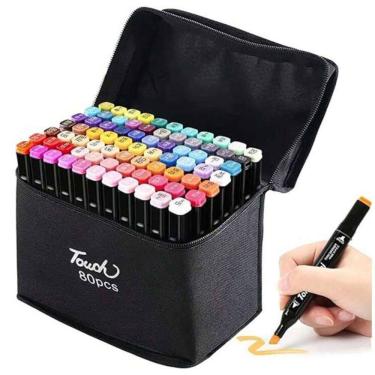 Imagem de Caneta Marcador Permanente 80 Cores Estojo Ponta Dupla Desenho Pintura Cartaz Arte Estudante Trabalho Escola Diversao Lazer Entretenimento