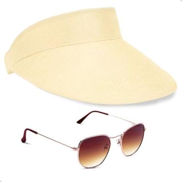 Imagem de Kit Óculos de Sol Hexagonal Clássico + Viseira Feminina Moda Praia Ver