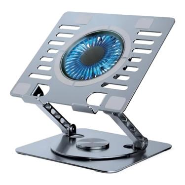 Imagem de Suporte para Notebook Com Cooler Apoio Base de Aluminio para Laptop Tablet com Ventilador Ventoinha Ajustável Resistente Estável Portátil de Metal Vertical Dobrável Articulado