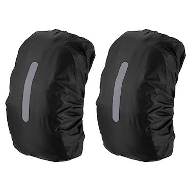 Imagem de PATIKIL Capa de chuva impermeável 15-25L, pacote com 2 capas de mochila antiderrapantes com alça refletiva vertical, permanece seca para caminhadas, acampamento, caça, PP, preta