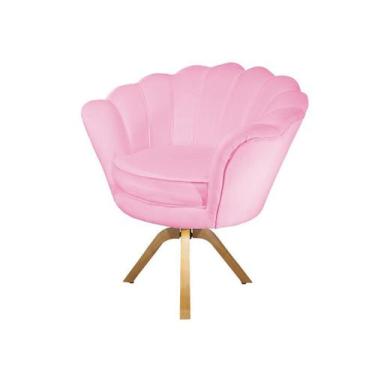 Imagem de Poltrona Decorativa Pétala Base Giratória Madeira Suede Rosa Bebê Ms D