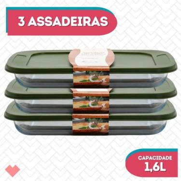 Imagem de Kit 3 Assadeiras Oval Com Tampa 1,6L Vidro Forno Freezer - CasaVita, R