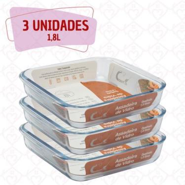 Imagem de Conj 3 Travessa Refratária Vidro Temperado Quadrada  1,8L - CasaVita, 