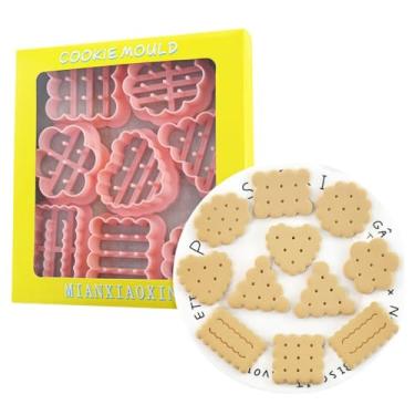 Imagem de Moldes para biscoitos, prensa de biscoitos 3D, cortadores de biscoito de coração, 8 peças de carimbos de plástico triangular, conjunto de moldes de biscoito, reutilizável, decoração de bolo