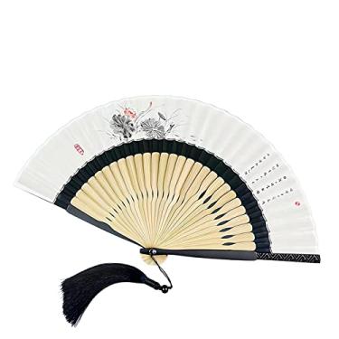 Imagem de PHAVN Ventilador de bambu de pintura de tinta clássica estilo chinês, ventilador dobrável de algodão e linho para homens e mulheres (cor: preto, tamanho: 40 * 22,5 cm)