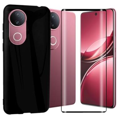 Imagem de MAOUICI Capa para Vivo V50, capa macia de TPU antiimpressão digital, protetor de tela de vidro temperado [1 unidade] [6,7 polegadas] preta