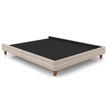 Imagem de Cama Casal Base Box Pés Madeira 148cm Suném P05 Veludo Bege - Lyam Decor