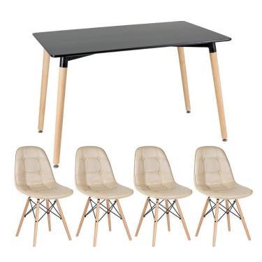 Imagem de Kit - Mesa Retangular Eames 80 X 120 Cm Preto + 4 Cadeiras Botonê Nude Mesa Preto Com Cadeiras Nude