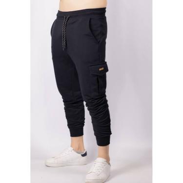 Imagem de Calça Masculina Moletom Jogger Bolso Cargo Preta