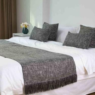 Imagem de Cachecol para cama de hotel, toalha de cama de cor sólida, colcha de malha para sofá, cobertor macio e confortável com borla para cama queen, casal, solteiro, king size - preto | 68 x 240 cm para cama