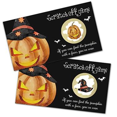 Imagem de REWIDPARTY Pumpkin Party Game Scratch Off Cards（32 PCS） Funny Halloween Activity for Groups Kids Adults Pumpkin Baby Shower Games Vouchers Festive Raffle Tickets Halloween Holiday Games Supplies