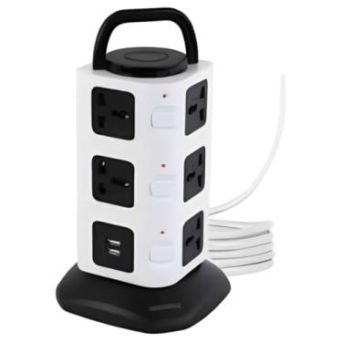 Imagem de Torre de Tomadas El?trica com 5 Entradas Universais e 2 Portas USB, Bivolt, Prote??o Contra Surtos, Ideal para Casa, Escrit?rio e Home Office