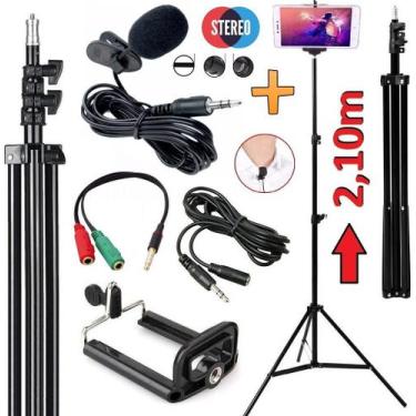 Imagem de Kit Para Gravar Vídeos no Celular Tripé Suporte Smartphone + Microfone