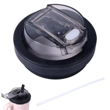 Imagem de Tampa de substituição para Stanley 1,134 g, tampa de copo à prova de vazamento com canudo acessório de copo livre de BPA para Stanley Quencher top removível resistente a derramamentos (preto)