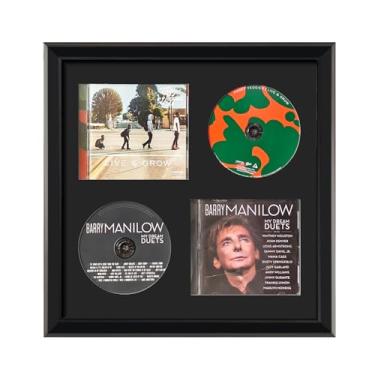 Imagem de Exibição de CD, moldura de CD, capa para exibição de CD, organizador de CD/DVD, suporte de exibição de CD/DVD de madeira, prateleira de exibição de parede de CD/DVD, 38 cm x 38 cm de madeira preta