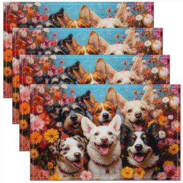 Imagem de meiyoeat Jogo americano fofo para crianças, conjunto de 45,7 x 30,5 cm, dachshund, floral, para meninos, meninas, adolescentes, cachorros, cães, para cozinha, decoração de mesa de jantar, ambientes