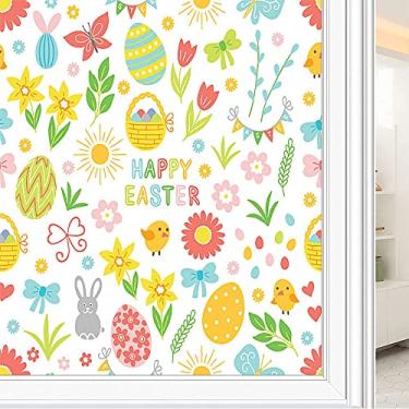 Imagem de Película de janela de privacidade de flores, textura de estilo floral, filme de vidro para sala de estar e escritório em casa, L90 x C 190 cm