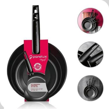 Imagem de Kit 3 frigideiras 16 20 24cm panelux magnific antiaderente grafite