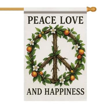 Imagem de Starlit Patio Bandeira da Casa da Paz 71 x 101 cm Bandeiras de Jardim Paz Amor e Felicidade Dupla Face Citrus Laranja Grinalda Banner Exterior Alpendre Ração EUA Casa Igreja