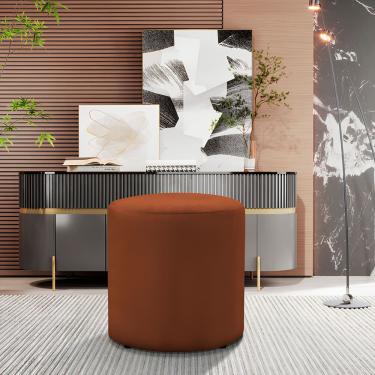 Imagem de Puff Gentil Viena Redondo Linho Veludo Moderno Luxo