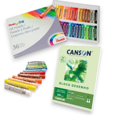 Imagem de Giz Pastel Oleoso Pentel  +  Bloco Papel Canson