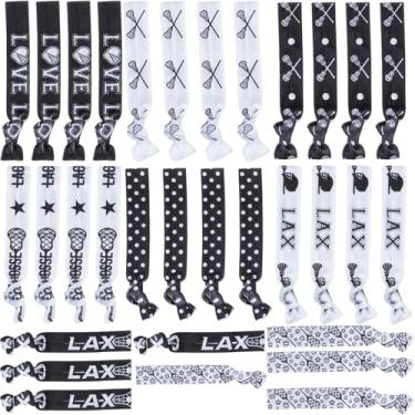 Imagem de YKW Pacote com 32 faixas de cabelo de lacrosse sem vincos, acessórios de cabelo esportivos elásticos para mulheres e meninas - presentes de equipe brindes de festa atléticos preto e branco suportes de