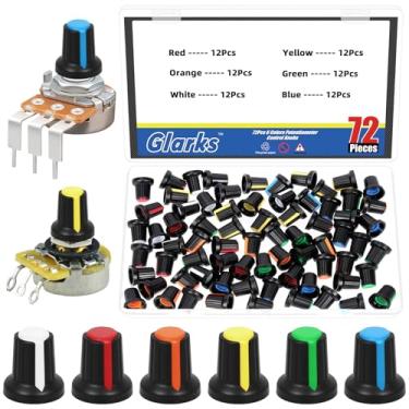 Imagem de GLARKS Kit de botões de controle de potenciômetro de 5,8 mm, 5 cores, botão rotativo, codificador de botão de controle de volume, botões de potenciômetro de plástico, eixo serrilhado para