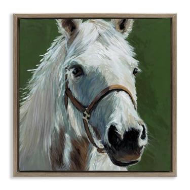 Imagem de Stupell Industries Desenho de arte de parede em tela flutuante com cavalo branco em verde marrom por Wani Pasion, 63 x 63 cm