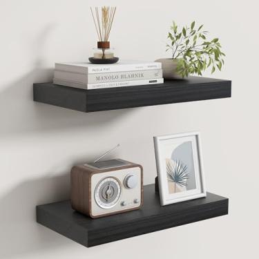 Imagem de Prateleiras flutuantes para parede, conjunto de 2 prateleiras flutuantes de madeira real, 20 cm, prateleira de parede de madeira rústica para decoração de casa, prateleiras de armazenamento profundo