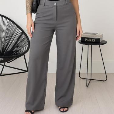 Imagem de Calça Feminina Pantalona Alfaiataria Cintura Alta Com Bolso e Cinto - 