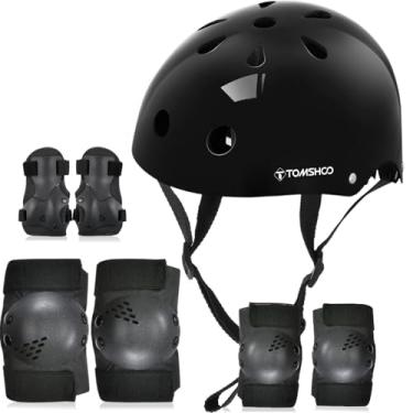 Imagem de TOMSHOO Capacete Ajustável Para Crianças De 3 A 15 Anos, Meninos E Meninas, Conjunto Equipamentos Proteção Com Cotoveleiras, Joelheiras, Protetores Pulso, Skate, Bicicleta, Patinação, Ciclismo, Pati