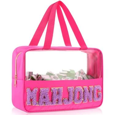 Imagem de SilTriangle Empty Mahjong Tiles Bag with Zipper Hot Pink PVC Clear Waterproof American Mahjong Storage Pouch Case Gifts Accessories for Board Game Party Travel Gatherings Accessories, Case Only