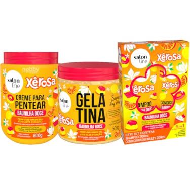 Imagem de Salon Line Xêrosa Kit Cronograma Capilar Baunilha Doce, Shampoo 300ml, Condicionador 200ml, Creme para Pentear, Gelatina