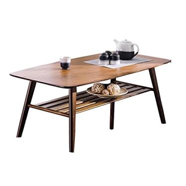 Imagem de Mesa de centro de design simples, mesa de centro retrô de bambu natural, mesa de coquetel industrial, usada para sala de estar, quarto, sofá, suporte de armazenamento, mesa de TV, mesa de chá, mesa