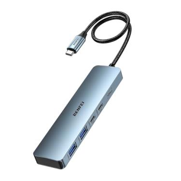 Imagem de Hub USB-C 6 em 1 com HDMI 4K a 60Hz, Power Delivery 100W, Adaptador para Notebook e MacBook, Porta USB-C Pass-Through, Design Compacto Cor Cinza 000377grey