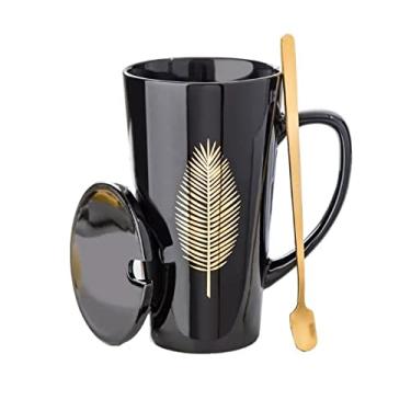 Imagem de Caneca criativa e simples copo de água de cerâmica personalidade nórdica com tampa colher caneca de grande capacidade xícara de café doméstico, caneca de café de 500 ml