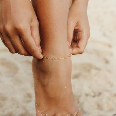 Imagem de Tornozeleira feminina banhada a ouro 14k com corrente de bola banhada a ouro