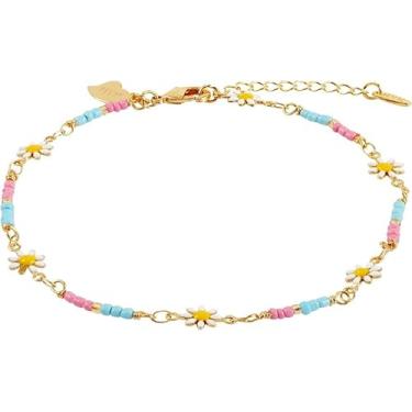 Imagem de Tornozeleira de margarida para mulheres, tornozeleira de flores de margarida acrílica de cobre moderna para decoração de joias de margarida, presente perfeito para mulheres (branca)