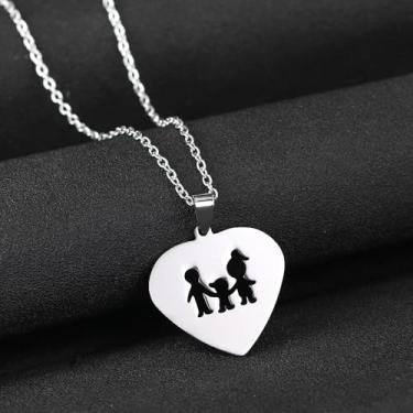 Imagem de Colar com pingente para pais, filha, filho, família, coração, para mulheres, aniversário, Natal, presentes, Medium, Aço inoxidável, \