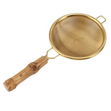 Imagem de Infusor de chá de malha de aço inoxidável, coador de malha fina de grande capacidade, coador de chá portátil com alça, filtro de café fácil de limpar para suco de chá solto (bambu dourado)