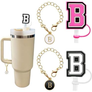 Imagem de Pacote com 4 capas de canudo de letras de silicone para copos Stanley, tampas de palha do alfabeto reutilizáveis, acessórios personalizados para garrafa de água (letra B)