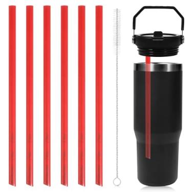 Imagem de 6 canudos de substituição para copo Stanley IceFlow de aço inoxidável de 850 g, canudos de plástico reutilizáveis compatíveis com Stanley IceFlow 1,134 g Copo Stanley Flip Straw Accessories (vermelho)