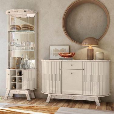 Imagem de Aparador Para Sala Buffet Ambiente Monza E Cristaleira Marina Calacata Off White - Madetec
