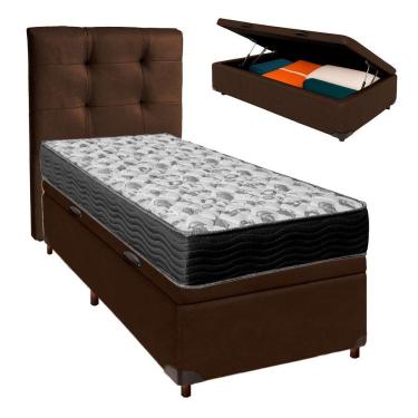 Imagem de Kit Cabeceira + Cama Box Bau + Colchão Solteiro D33 Iso100 Ortobom